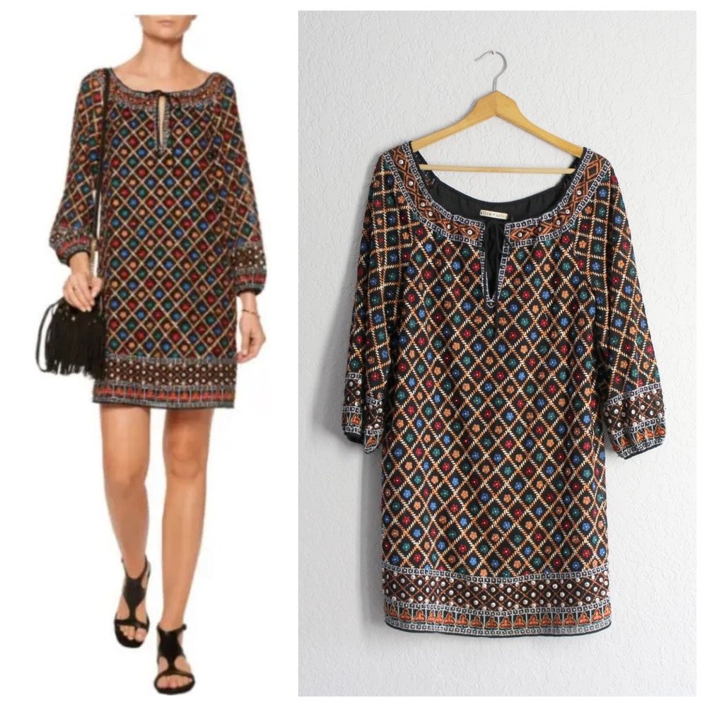 Alice + Olivia Gillian Embroidered beads Embellished women's shift dress sz S